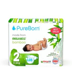 PureBorn Organic Bamboo Diaper Size 2 (3-6 kg) 128 count